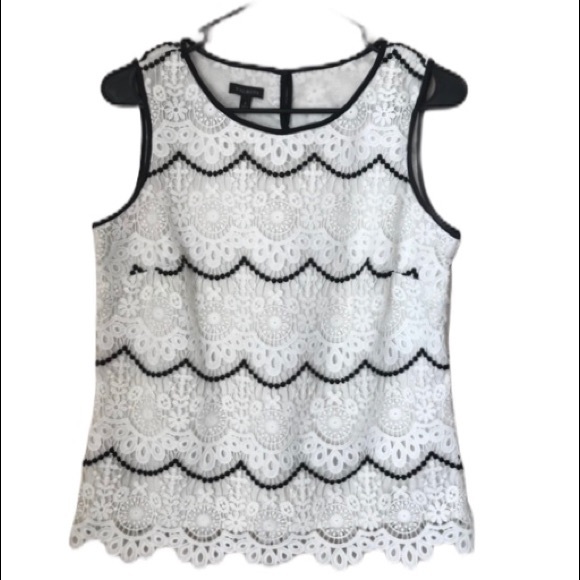 Talbots Sleeveless Lace Keyhole Back White and Black Top 2 NWOT - Picture 4 of 11